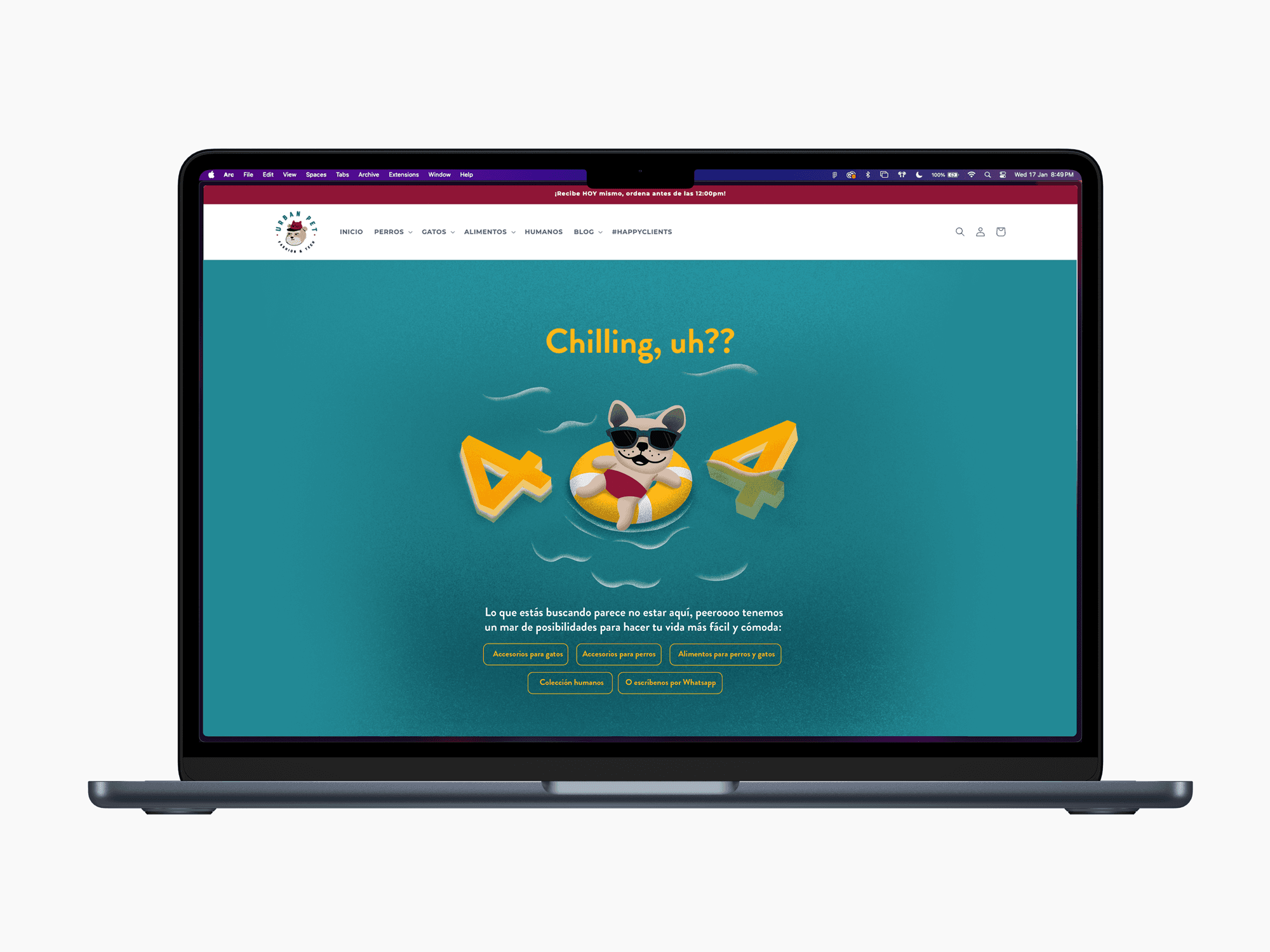 Playful 404 error page illustrations for Urbanpet.do